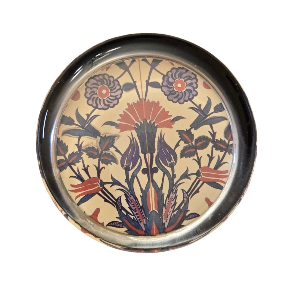 Turkish Tile Gouache Glass Paperweight Bertram Hiles Floral Victoria and Albert
